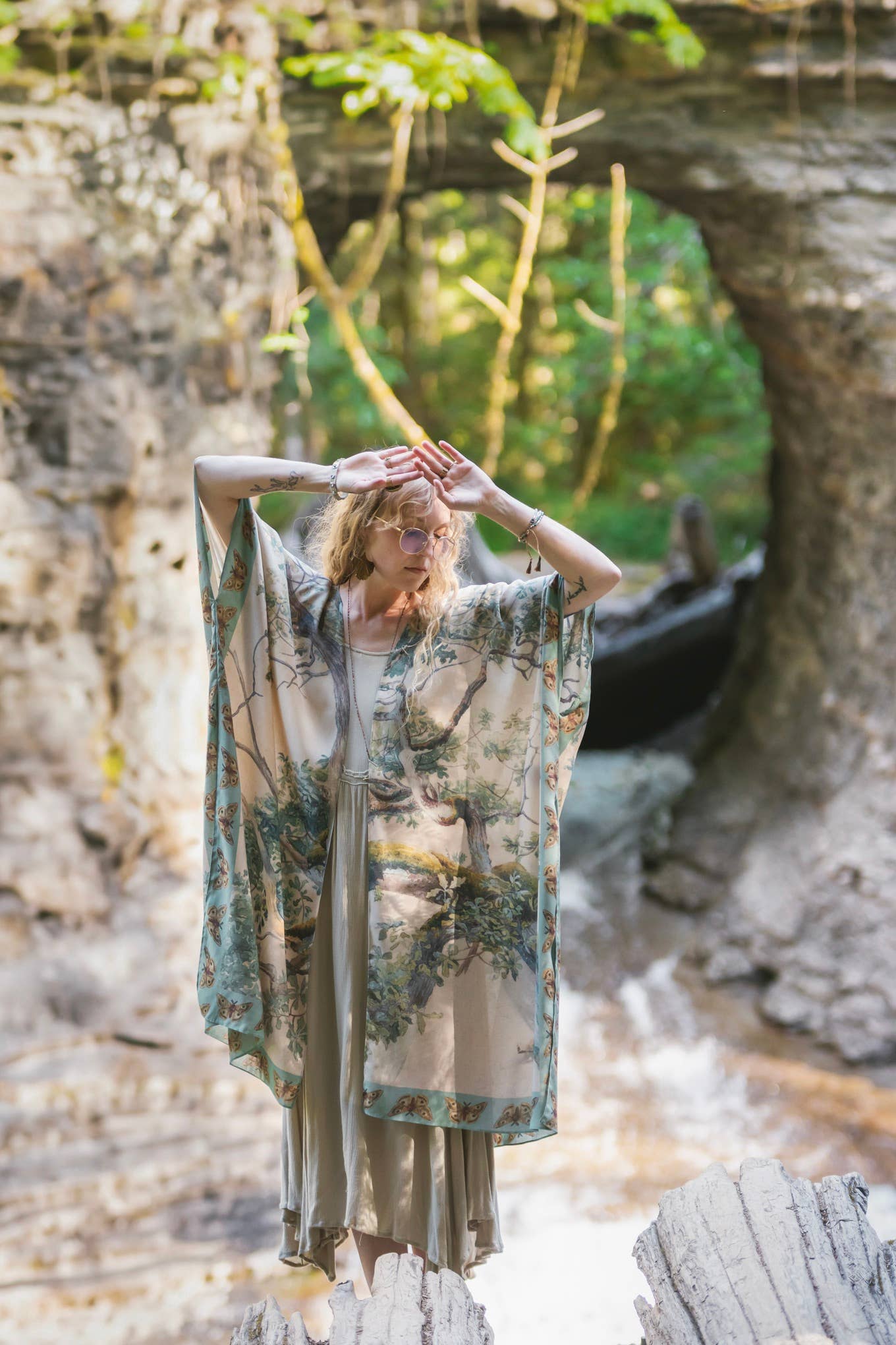 Market of Stars Earth and Sky Bohemian Goddess Starduster Kimono w/Trees