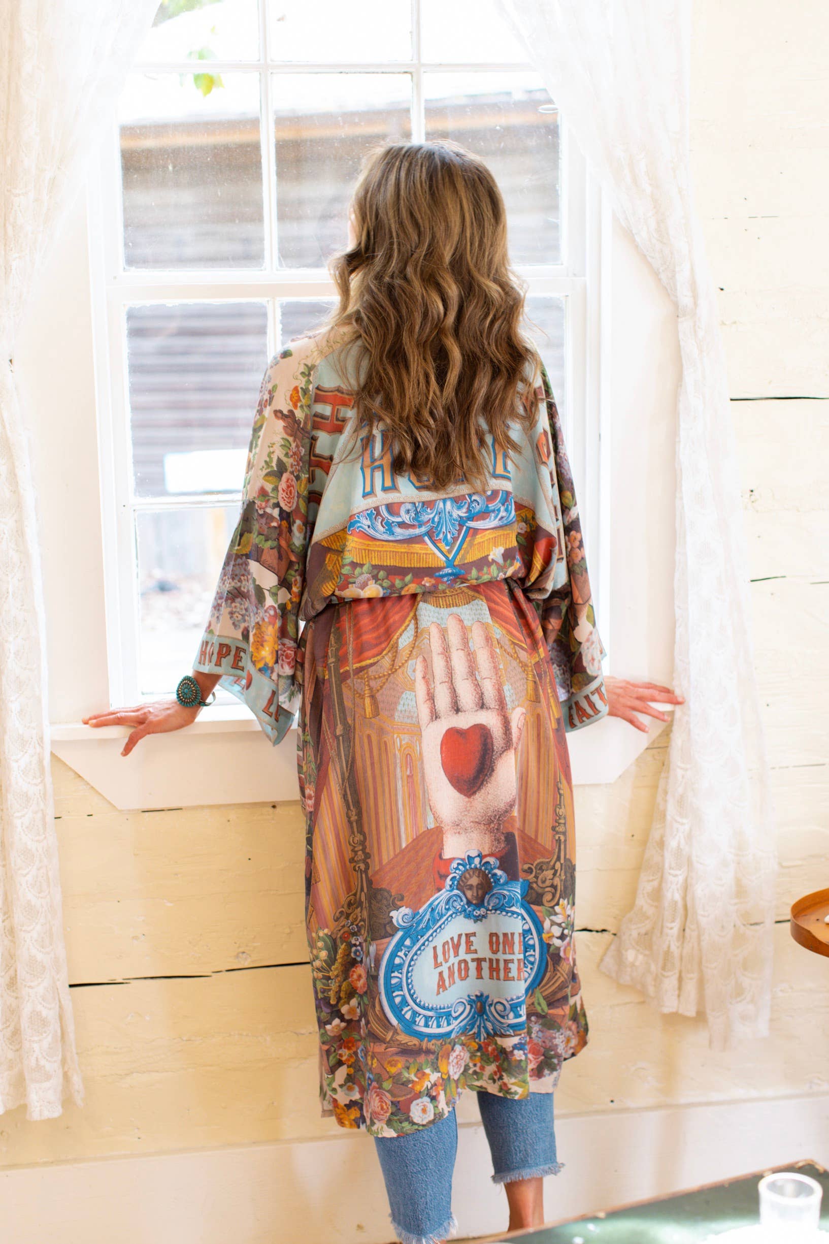 Market of Stars Love Language Opera Duster Kimono Robe w/ Faith, Hope