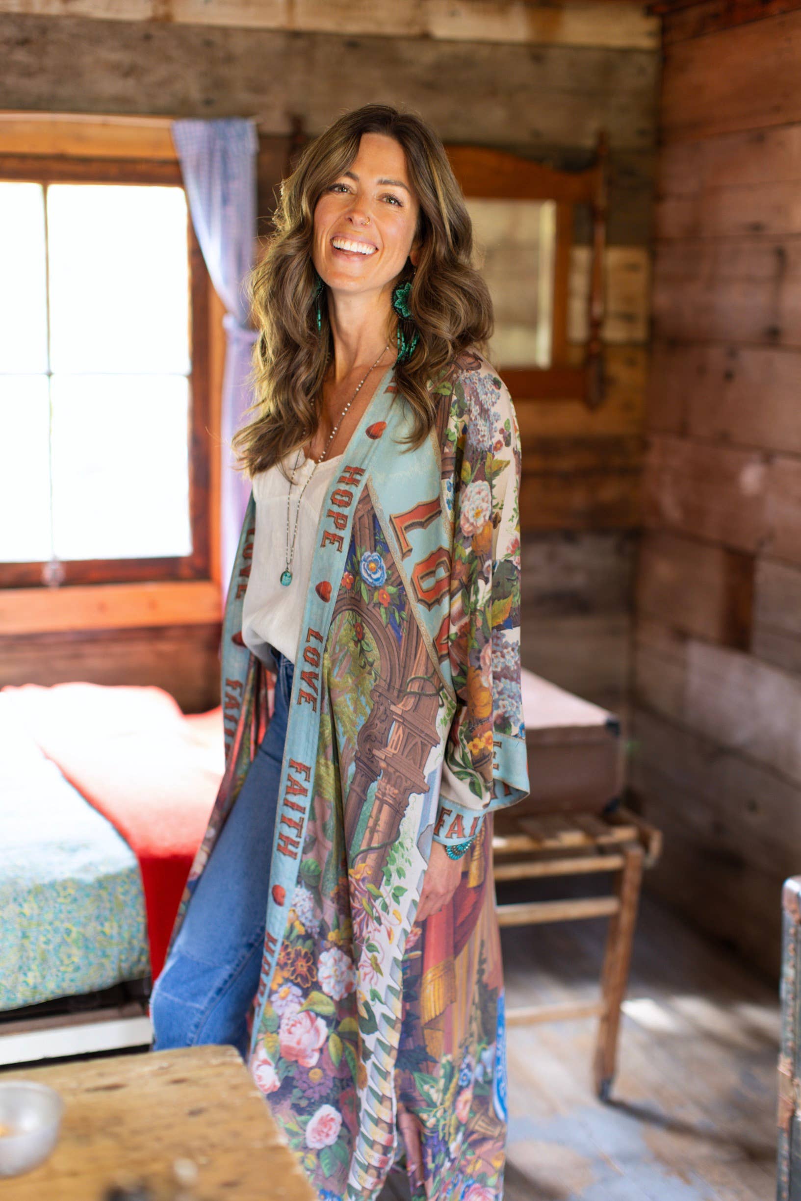 Market of Stars Love Language Opera Duster Kimono Robe w/ Faith, Hope