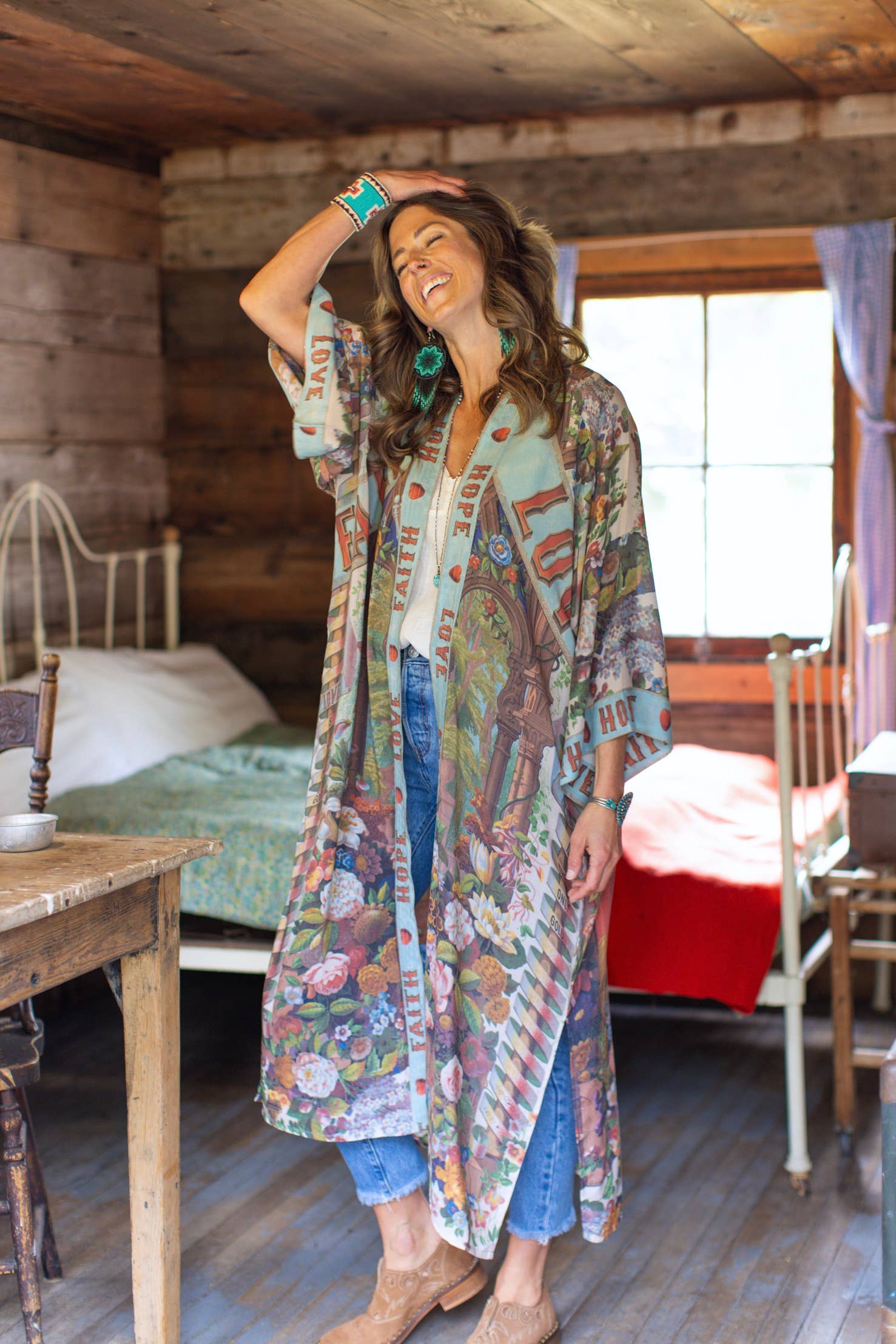 Market of Stars Love Language Opera Duster Kimono Robe w/ Faith, Hope