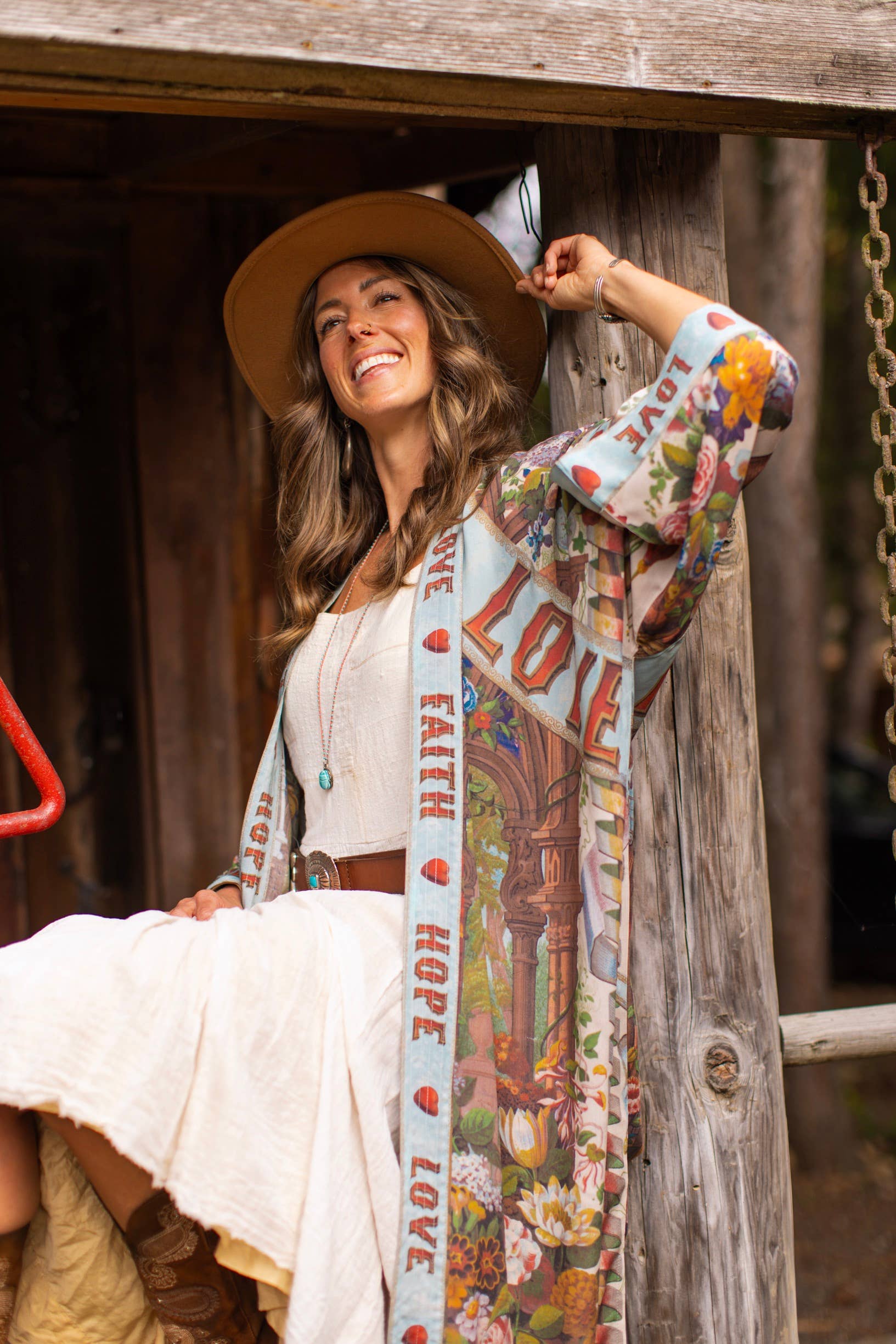 Market of Stars Love Language Opera Duster Kimono Robe w/ Faith, Hope