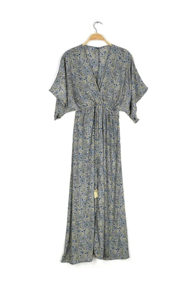 Nusantara Blue Ditzy Printed Caftan Midi Dress - Blue Ditzy