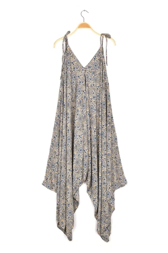 Nusantara Blue Ditzy Tie Shoulder Printed Jumpsuit - Blue Ditzy