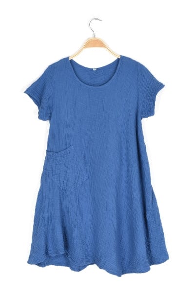 Nusantara Dress Palace Blue / Extra-Extra Large Thai Cotton One Pocket Tunic Dress