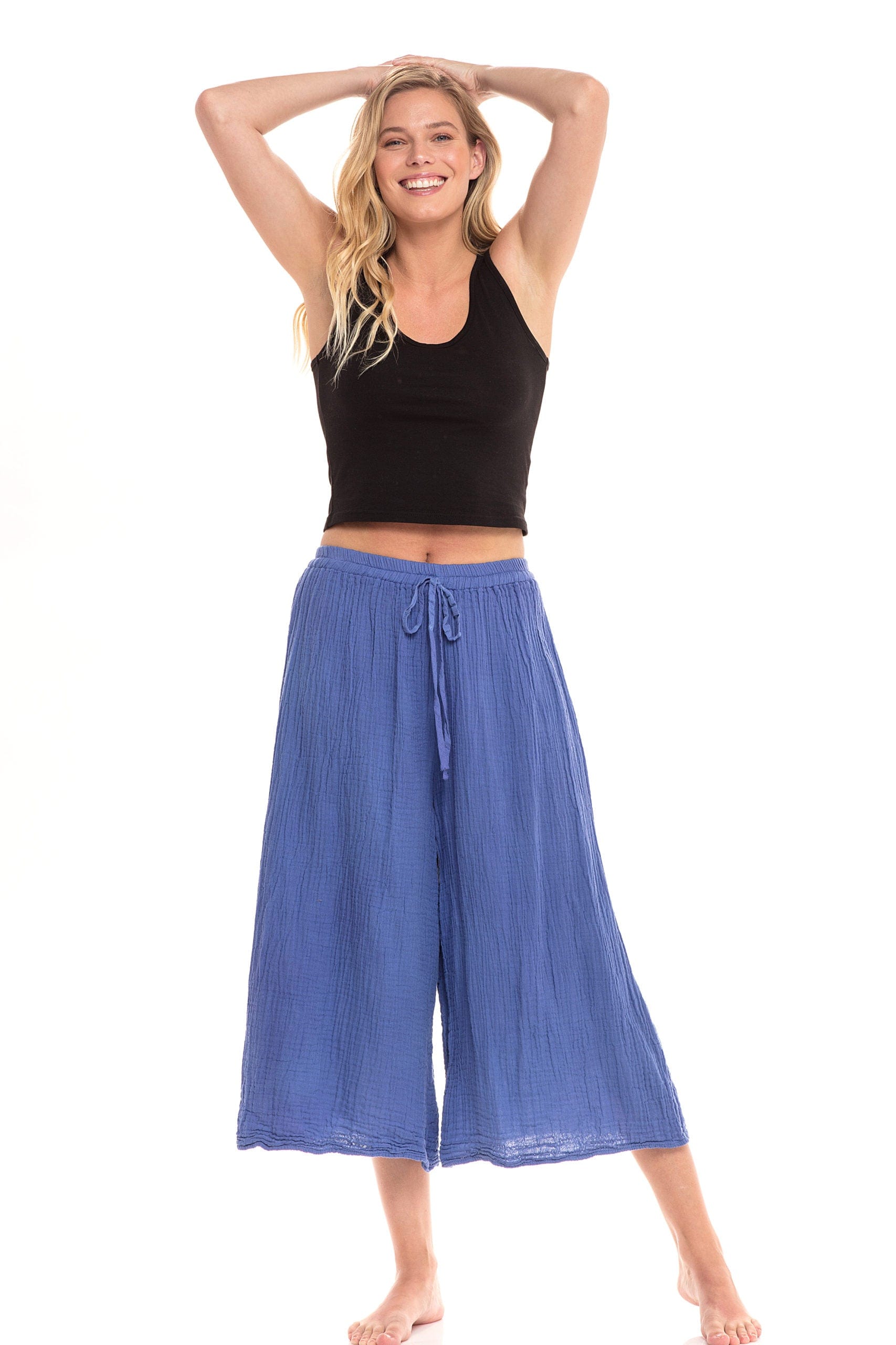 Nusantara Pant Thai Cotton Drawstring Flood Pants - Cornflower