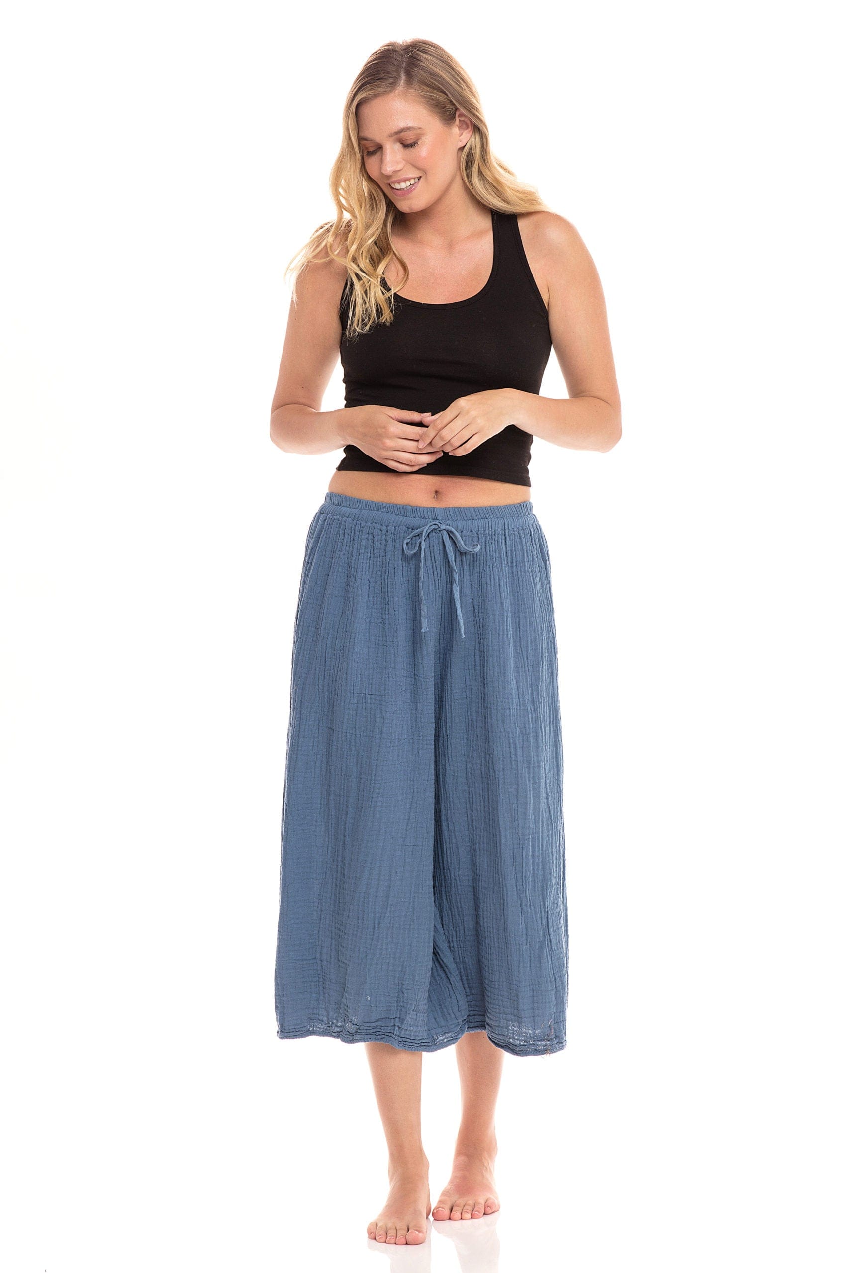 Nusantara Pant Thai Cotton Drawstring Flood Pants - Denim