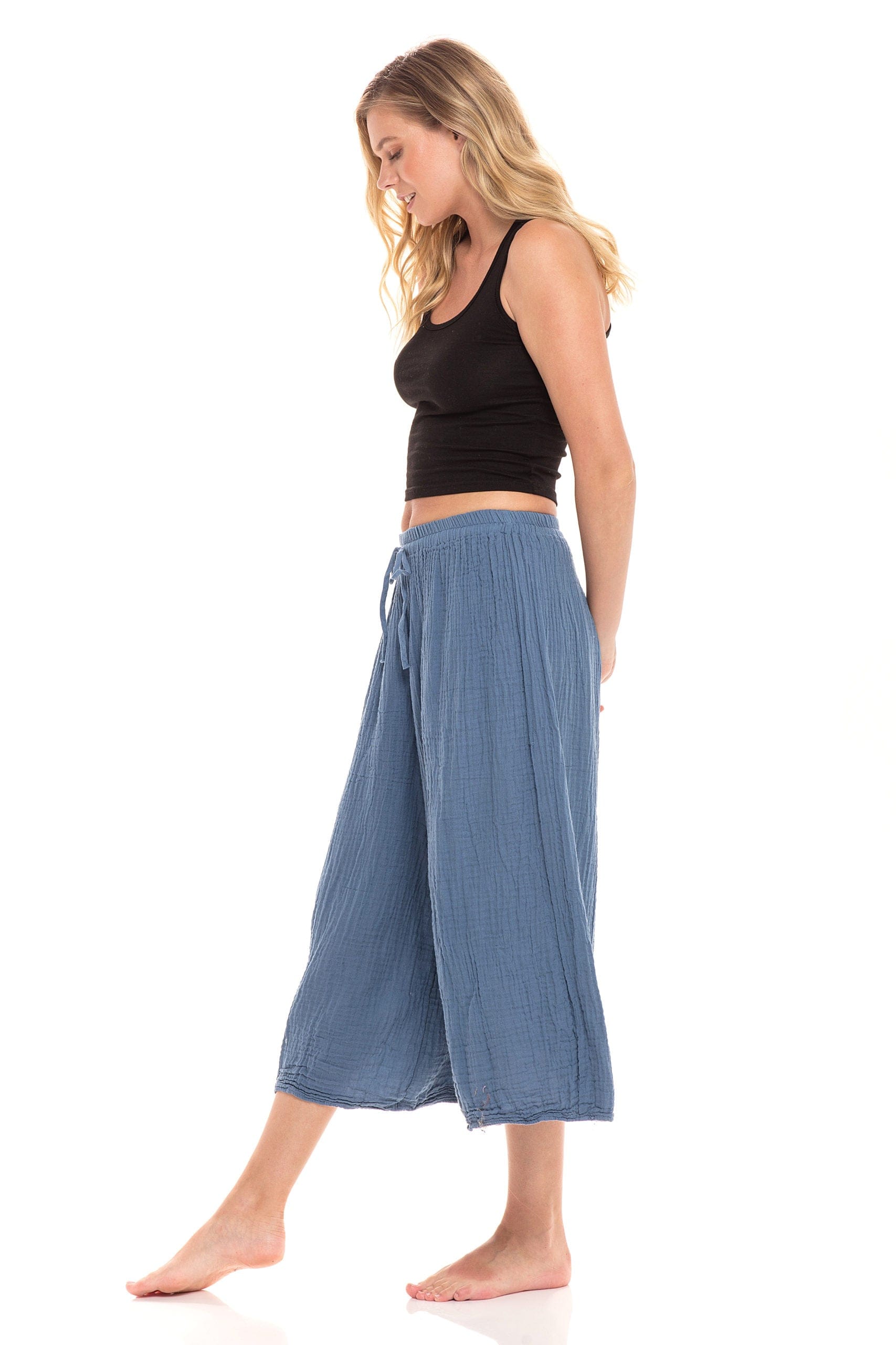 Nusantara Pant Thai Cotton Drawstring Flood Pants - Denim