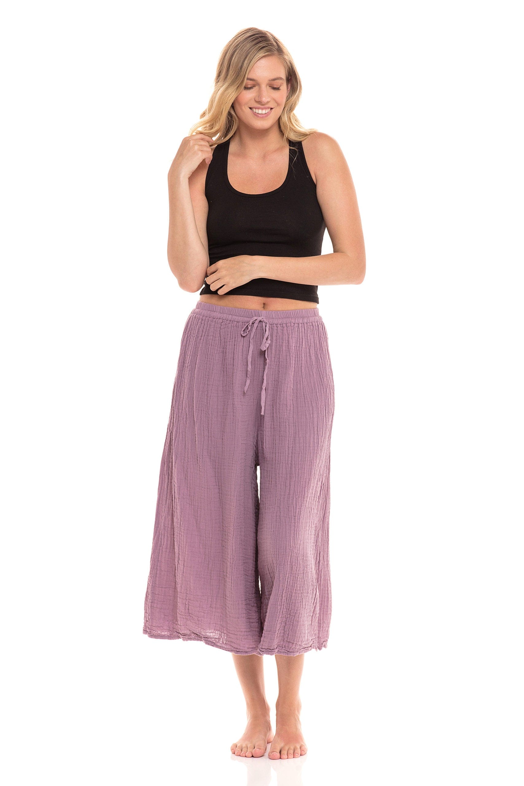 Nusantara Pant Thai Cotton Drawstring Flood Pants - Lavender