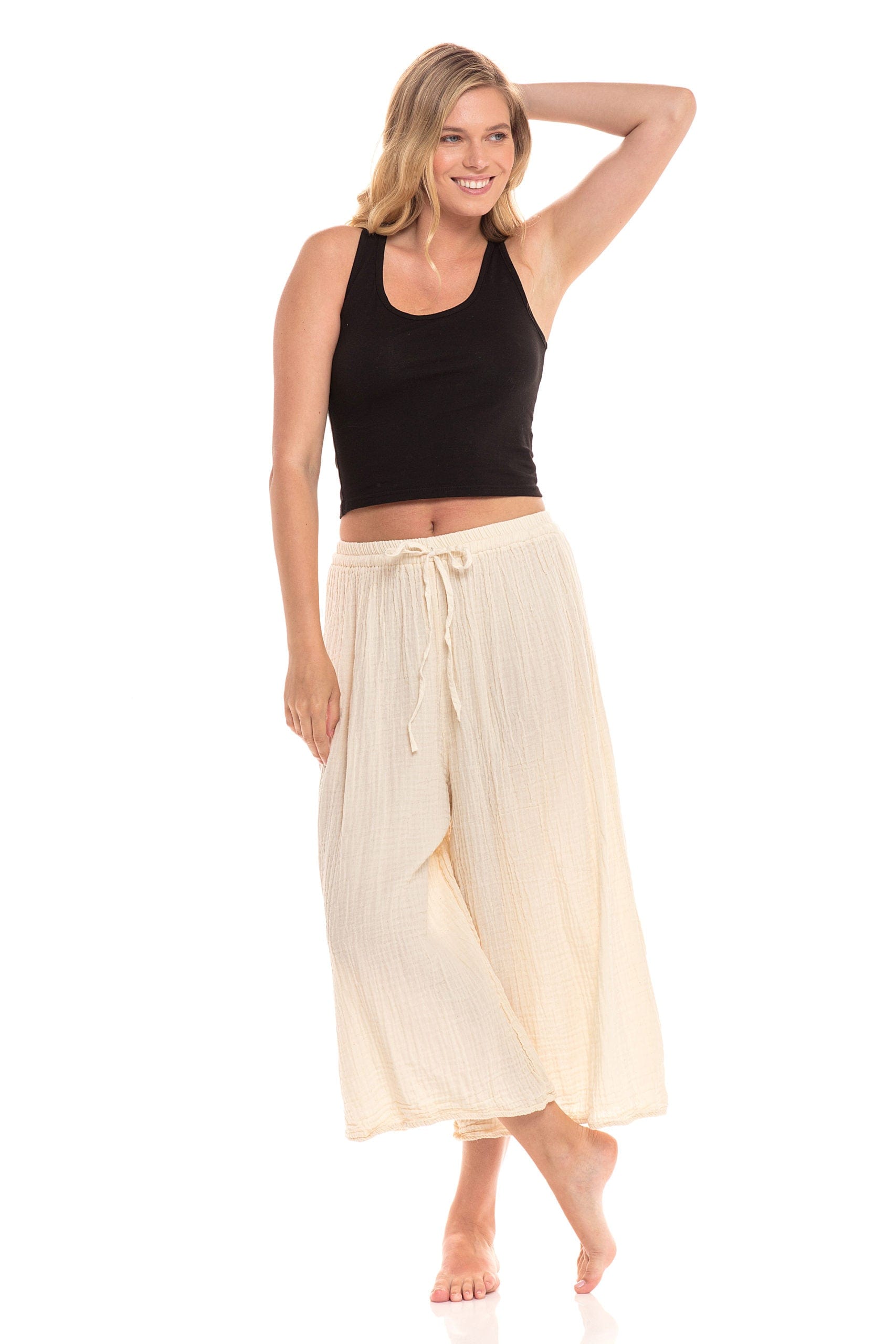 Nusantara Pant Thai Cotton Drawstring Flood Pants - Natural