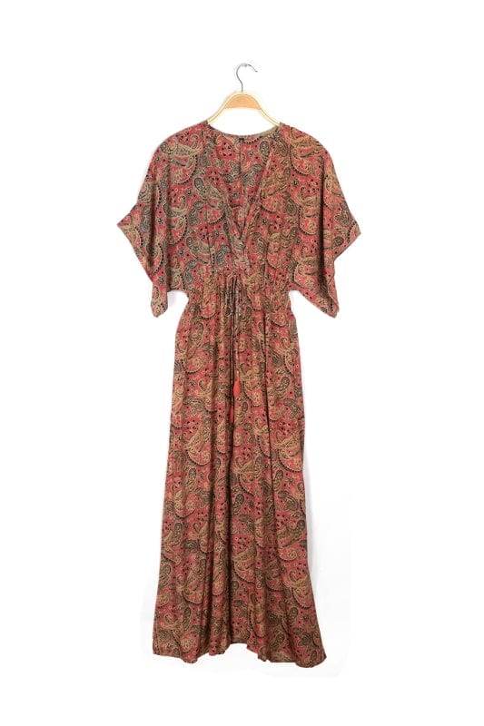 Nusantara Pink Paisley Printed Caftan Midi Dress - Pink Paisley