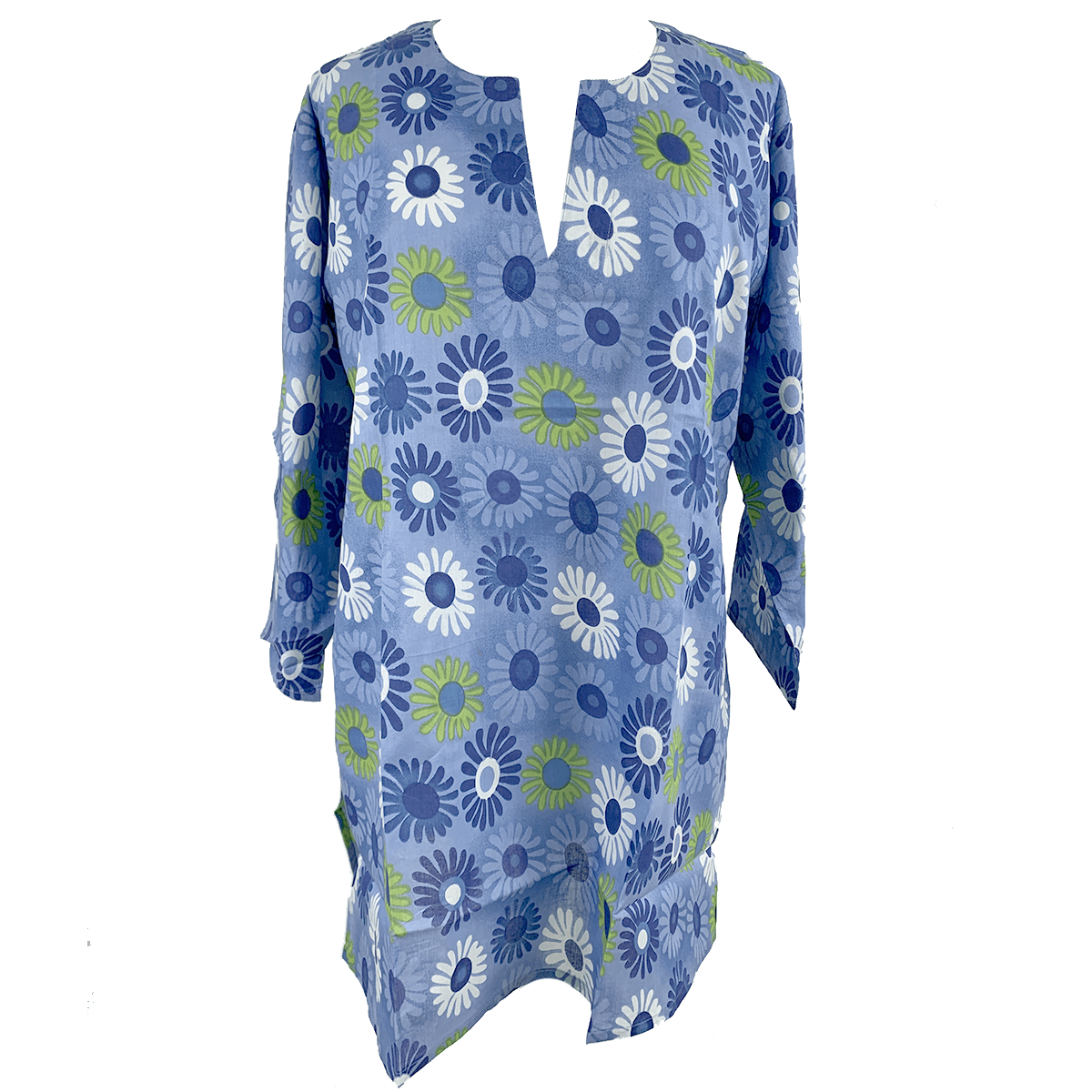 Nusantara top East Indies 100% Cotton Kurti Top - Blue Flower