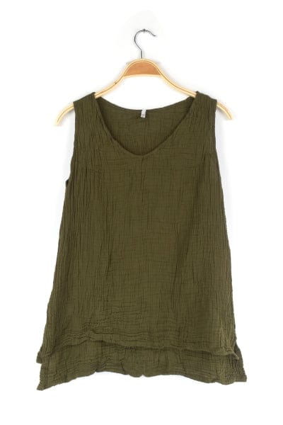 Nusantara top Olive / Large/Extra Large Thai Cotton V-neck Tank