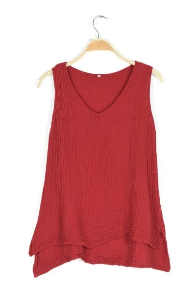 Nusantara top Red / Large/Extra Large Thai Cotton V-neck Tank