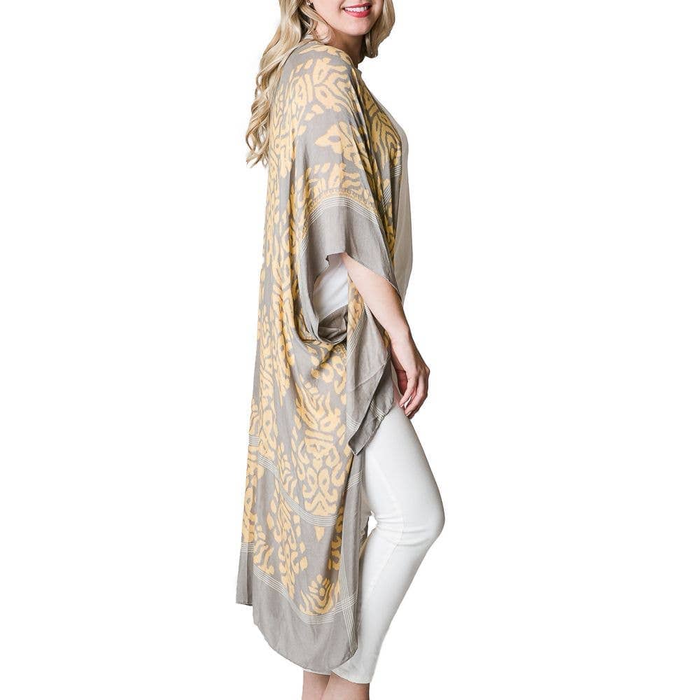 Top It Off Kimono Francesca Kimono: Taupe and Cornflower Yellow