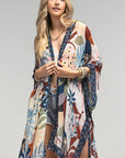 Urbanista Kimono BEIGE/NAVY Botanical Floral Kimono