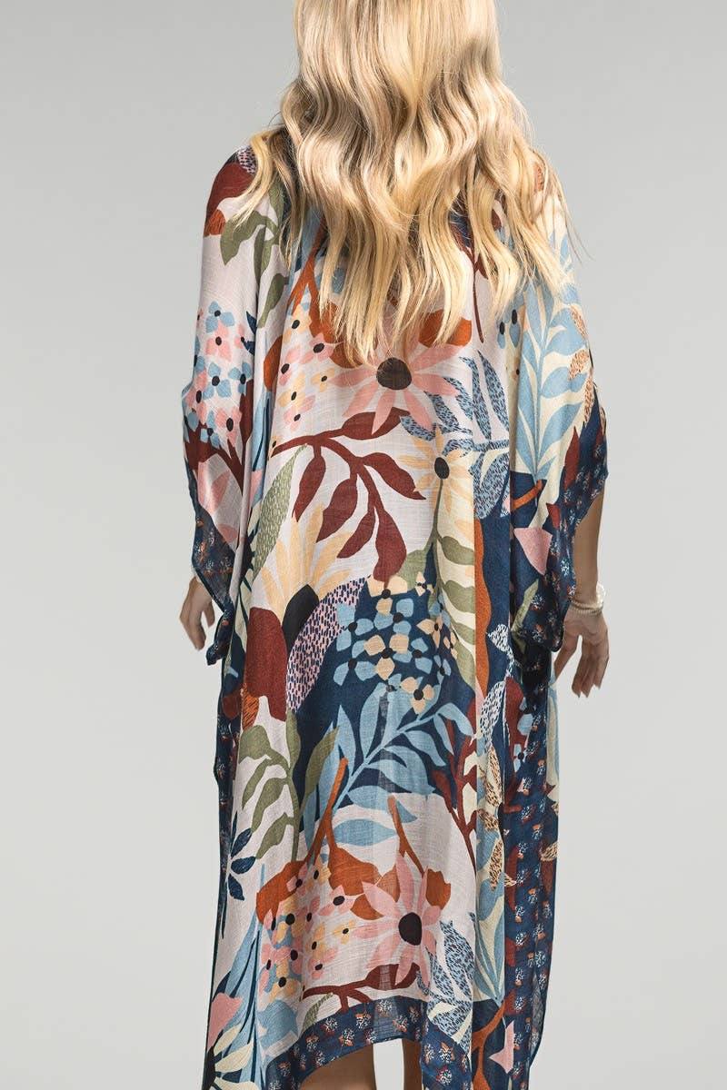 Urbanista Kimono BEIGE/NAVY Botanical Floral Kimono