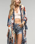 Urbanista Kimono BEIGE/NAVY Botanical Floral Kimono