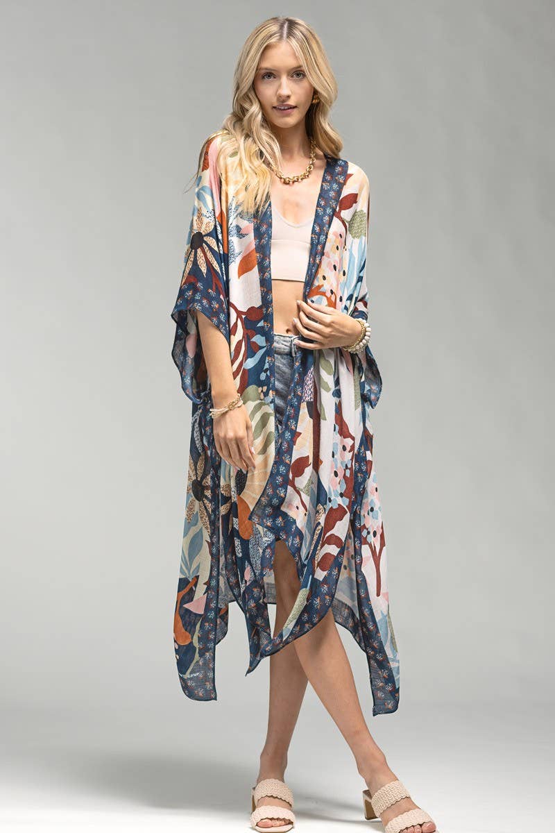 Urbanista Kimono BEIGE/NAVY Botanical Floral Kimono