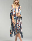 Urbanista Kimono BEIGE/NAVY Botanical Floral Kimono