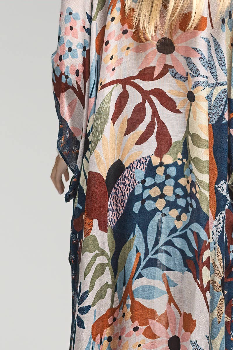 Urbanista Kimono BEIGE/NAVY Botanical Floral Kimono