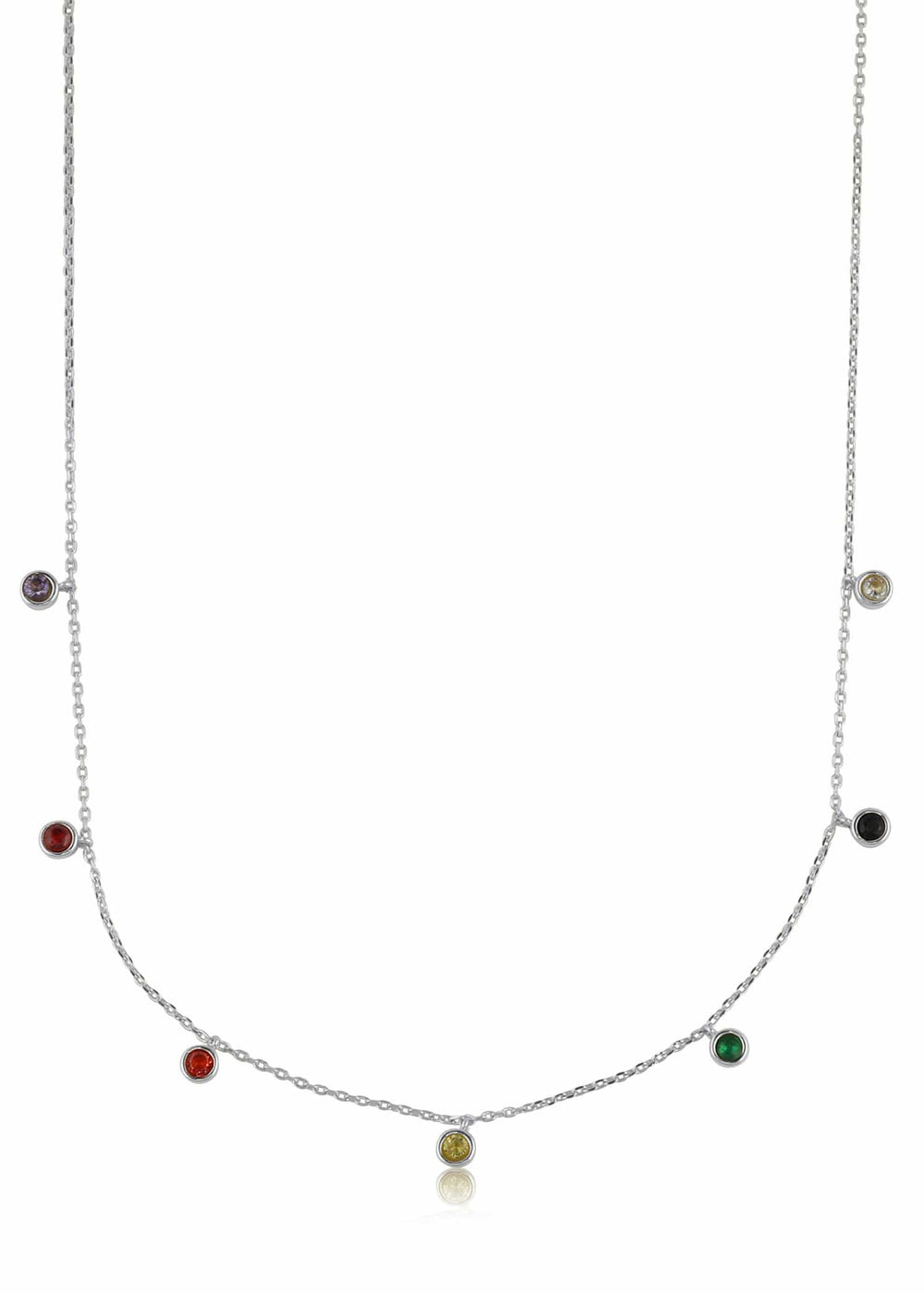 Big Metal London Necklace Silver Iris Rainbow Round Stone Necklace