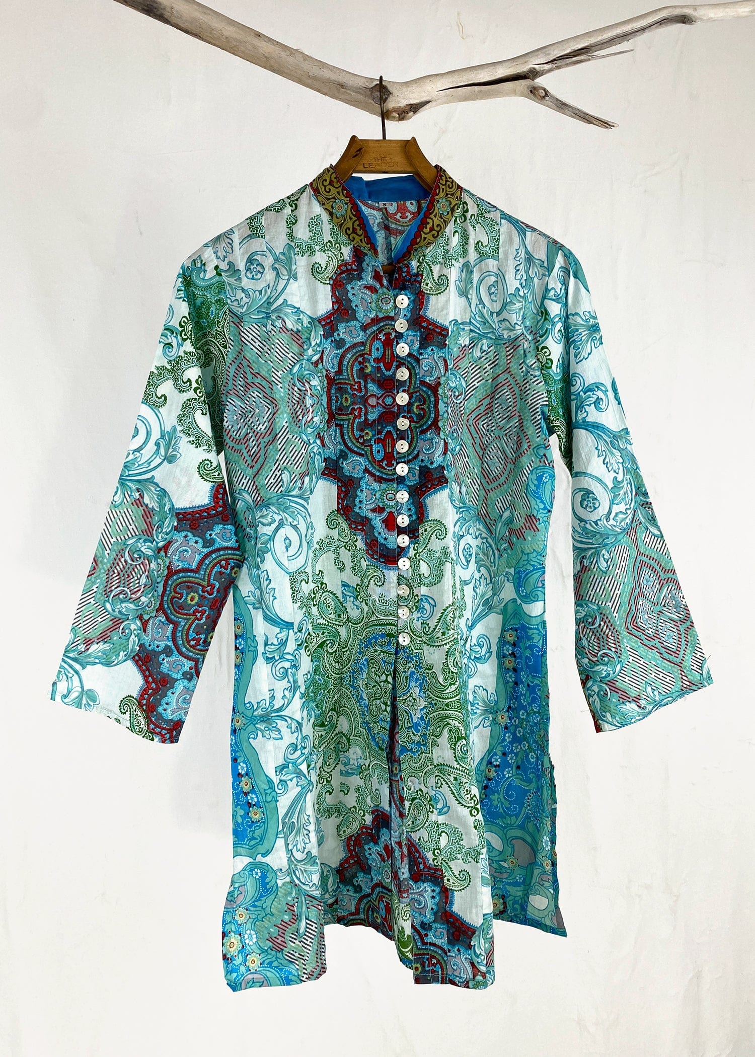 Dolma top Aqua Button Up Cotton Printed Tunic