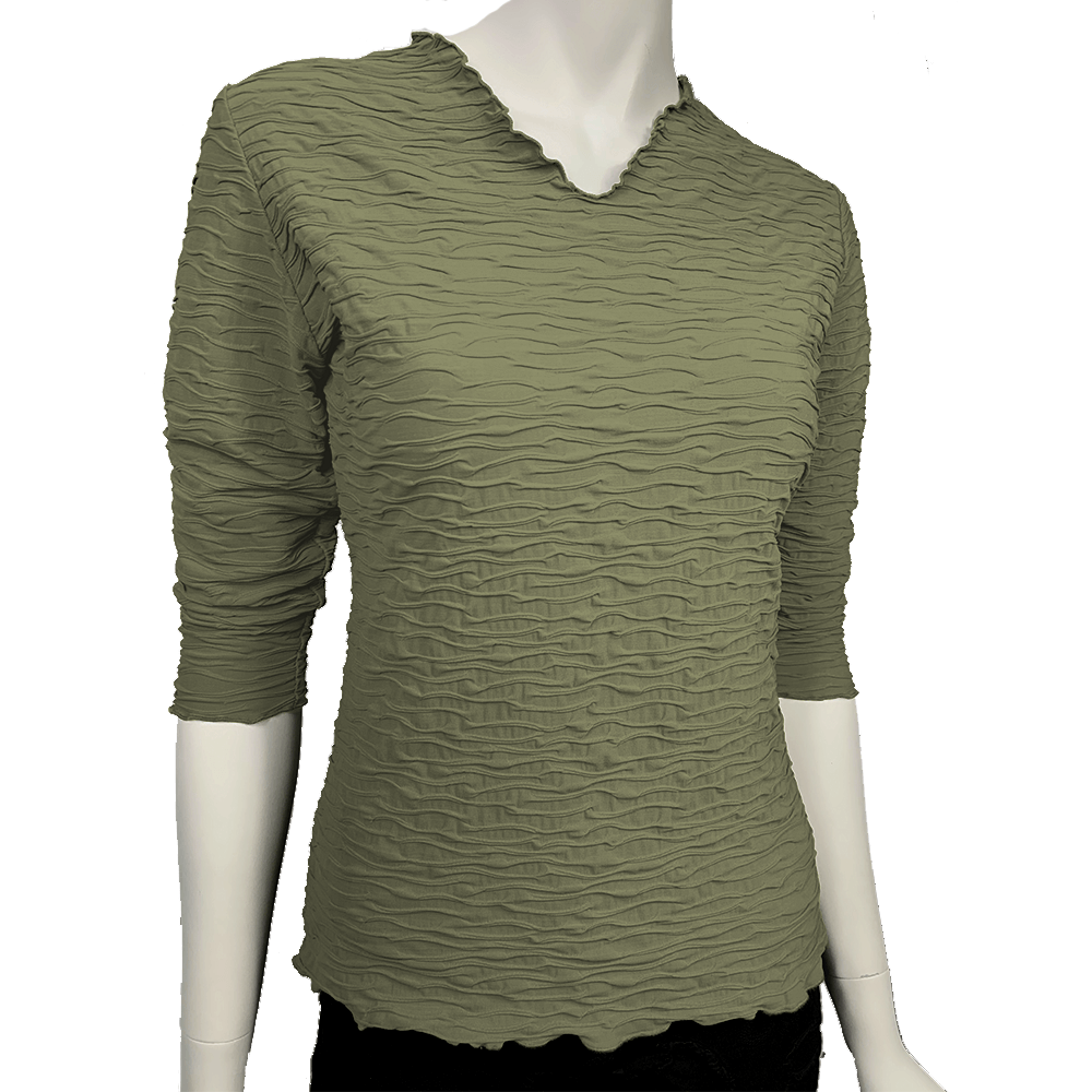 Haystacks Martini Olive Crinkle Surreal Textured Top