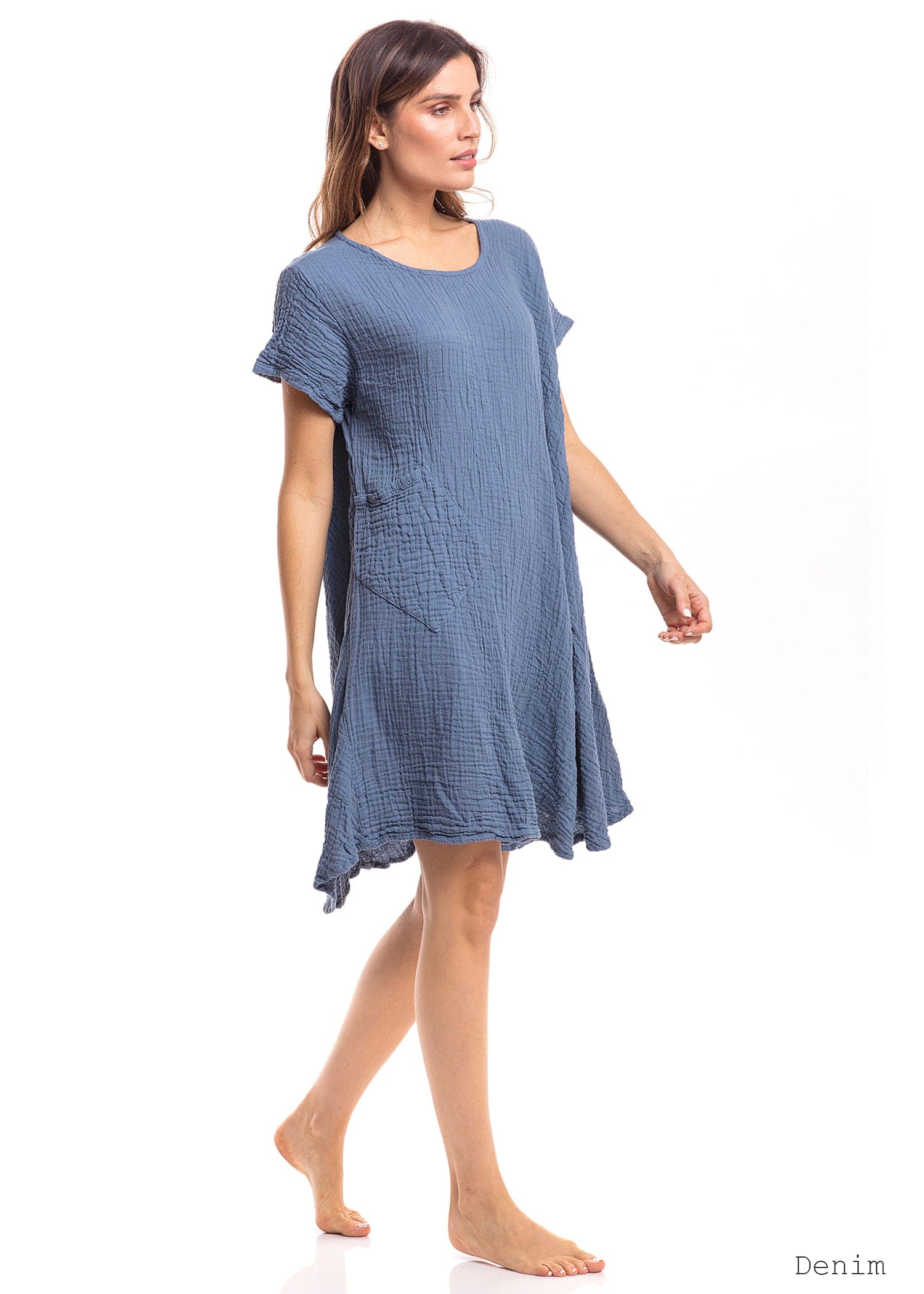 Nusantara Dress Denim / Small/Medium Thai Cotton One Pocket Tunic Dress