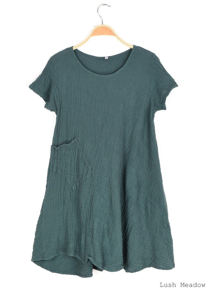Nusantara Dress Lush Meadow / Small/Medium Thai Cotton One Pocket Tunic Dress