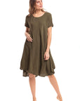 Nusantara Dress Olive / Small/Medium Thai Cotton One Pocket Tunic Dress