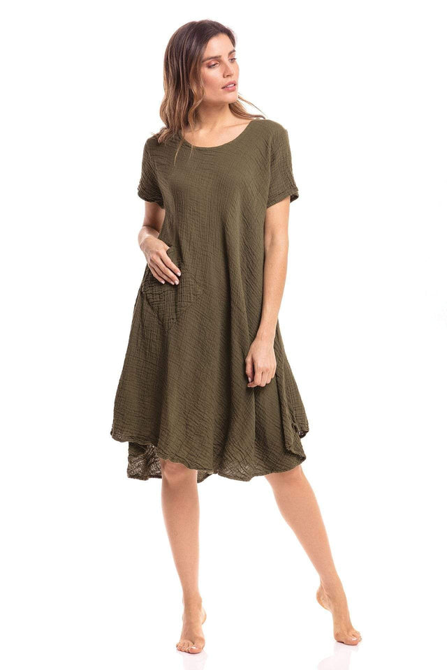 Nusantara Dress Olive / Small/Medium Thai Cotton One Pocket Tunic Dress
