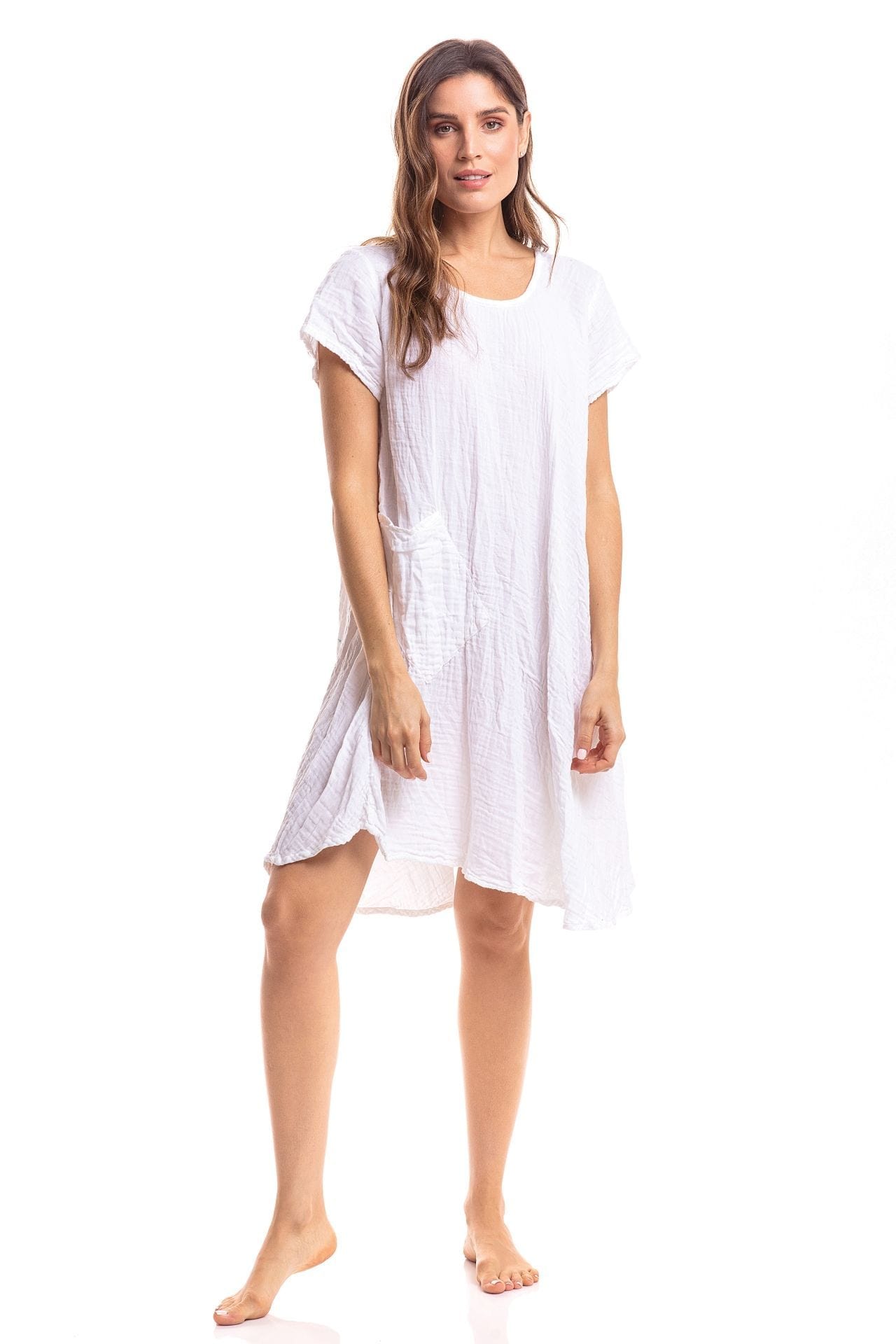 Nusantara Dress White / Small/Medium Thai Cotton One Pocket Tunic Dress