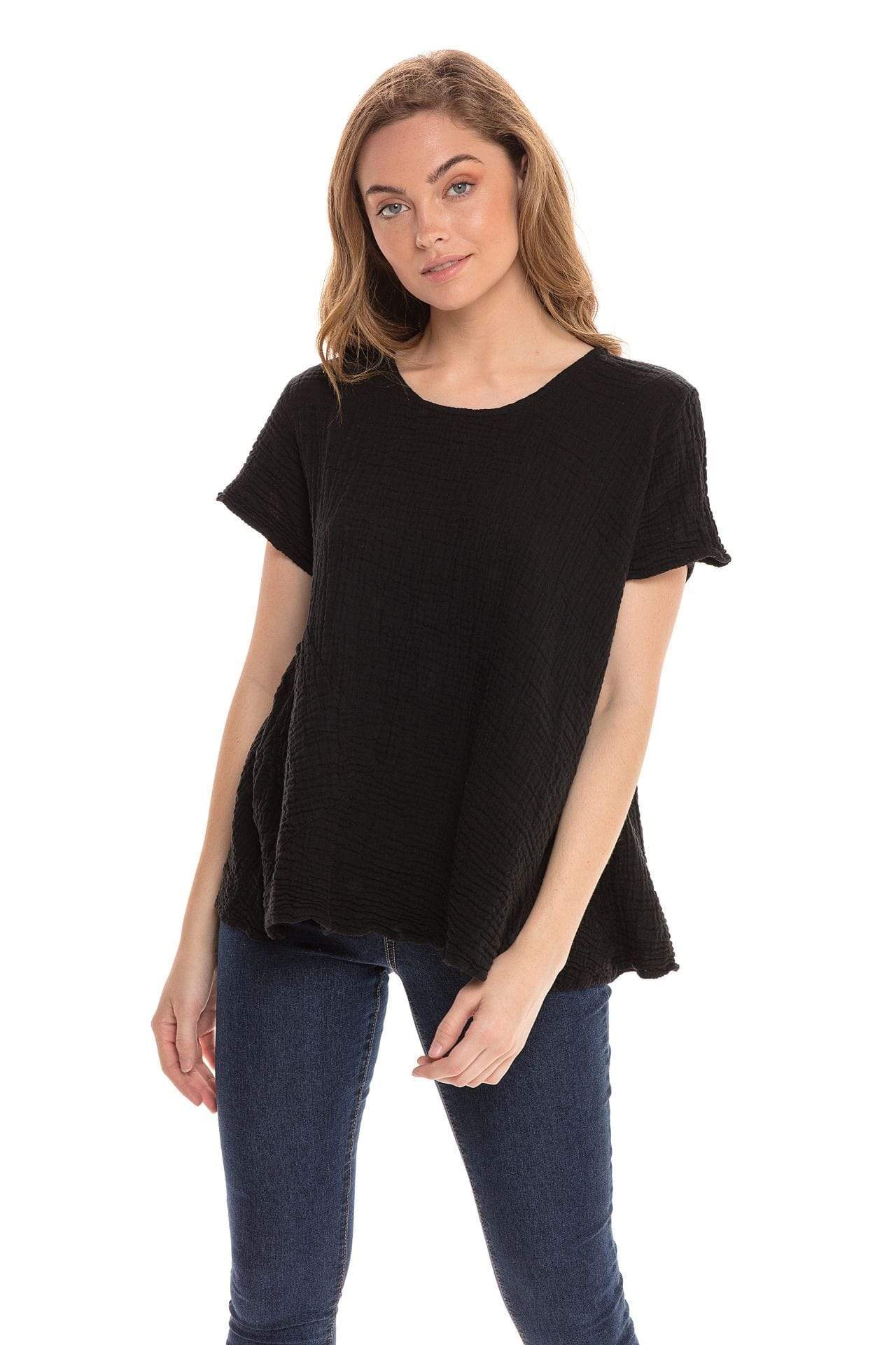 Nusantara top Black / Small/Medium Thai Cotton One Pocket Boxy Top