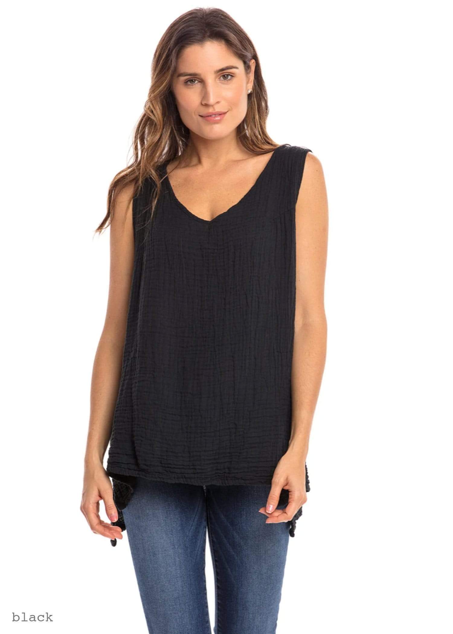 Nusantara top Black / Small/Medium Thai Cotton V-neck Tank