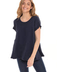 Nusantara top Navy / Small/Medium Thai Cotton One Pocket Boxy Top