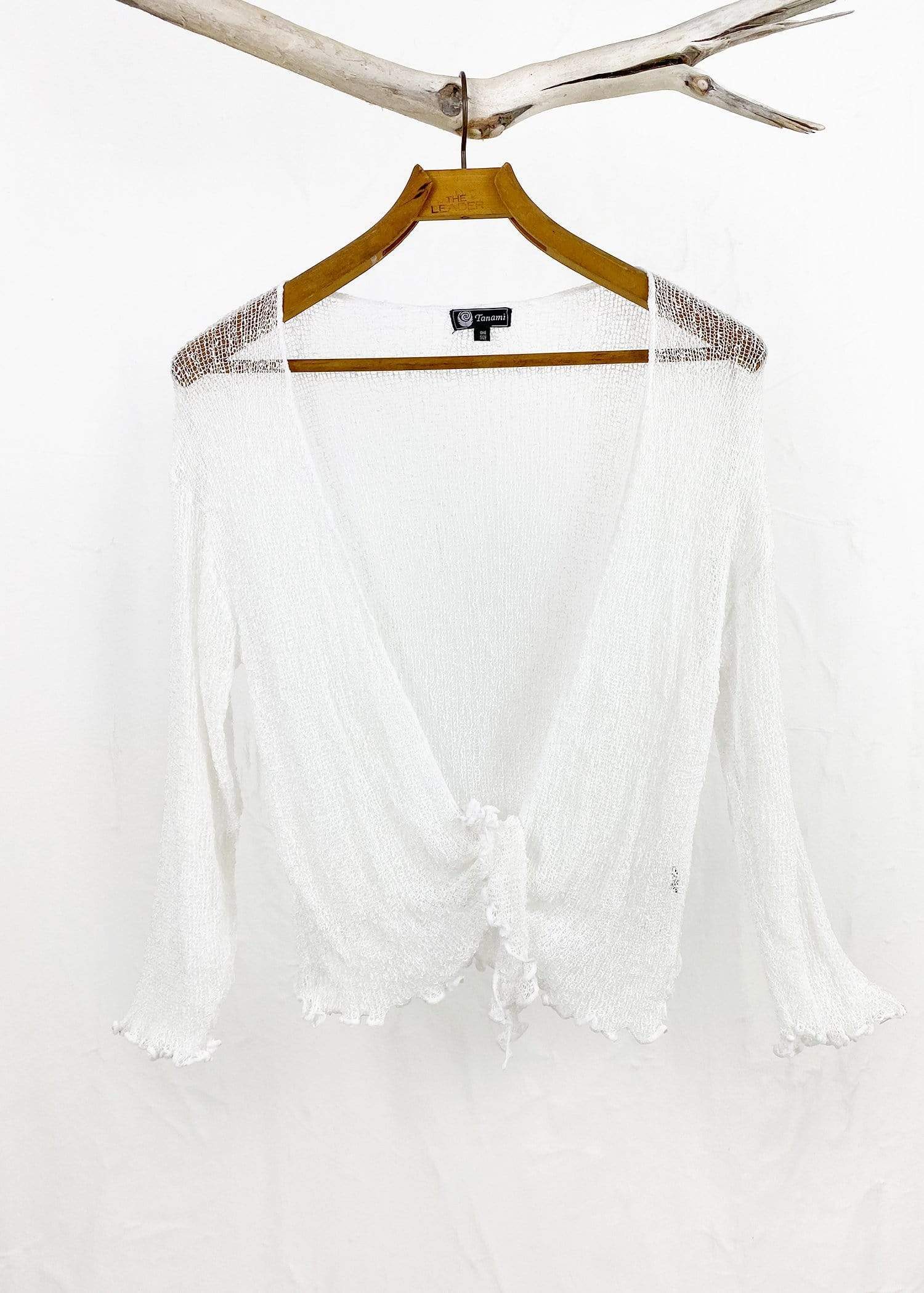 Tanami shawl White Lightweight Knit Cross Front Shrug